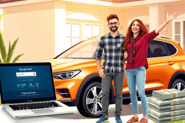 Illustration d'une voiture de rêve symbolisant un prêt rapide pour son acquisition.