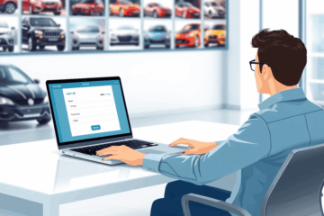 Image d'une personne utilisant une plateforme en ligne pour financer une voiture d'occasion.